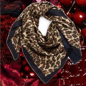 Tory Burch Reva Leopard Double Sided Silk Square Scarf Tory Navy Blue Reversible